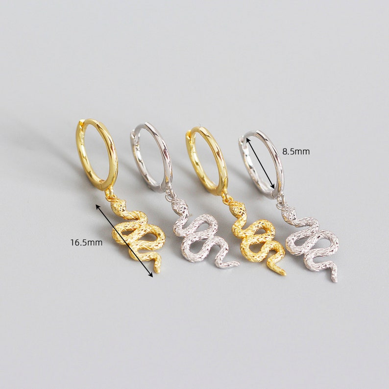 Serpent Dangle Hoop Earrings, Gold Snake Earrings, Slithering Snake Drop Earrings, Snake Charm