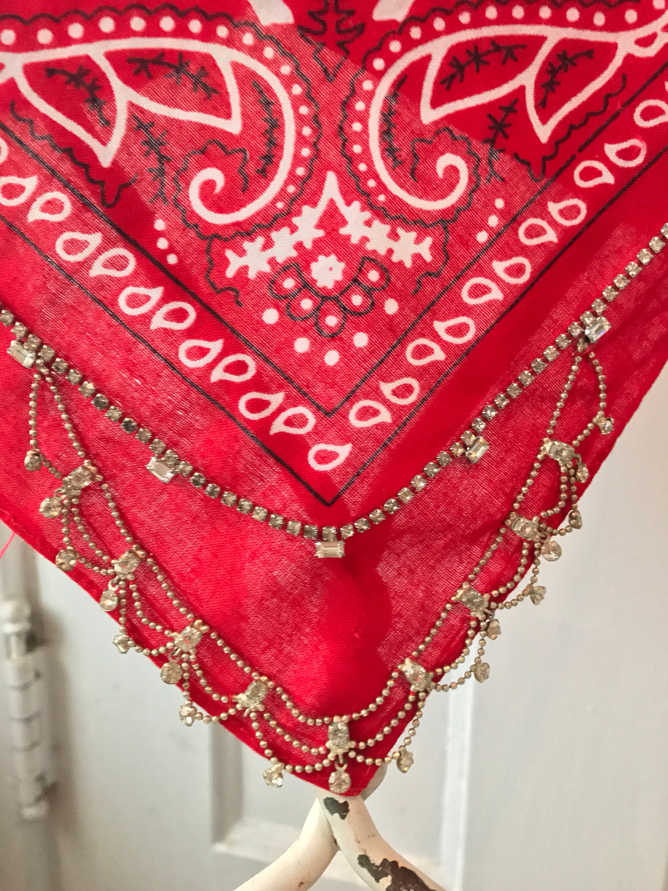 Vintage Rhinestone Cotton Bandana Necklace Etsy
