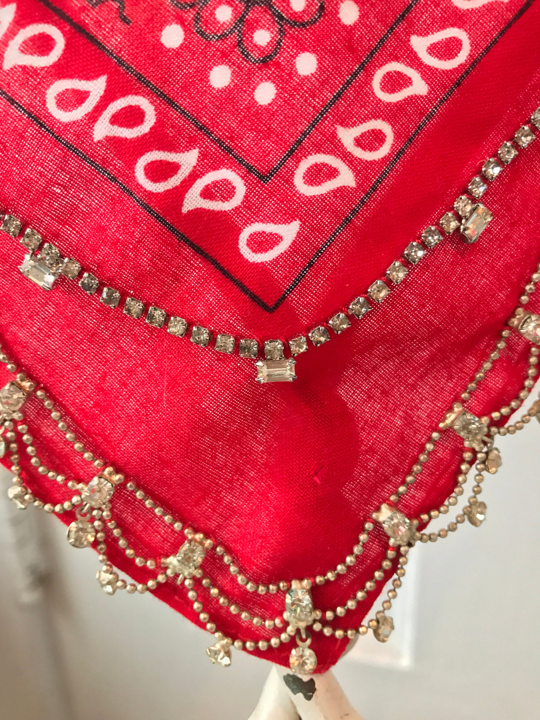 Vintage Rhinestone Cotton Bandana Necklace Etsy