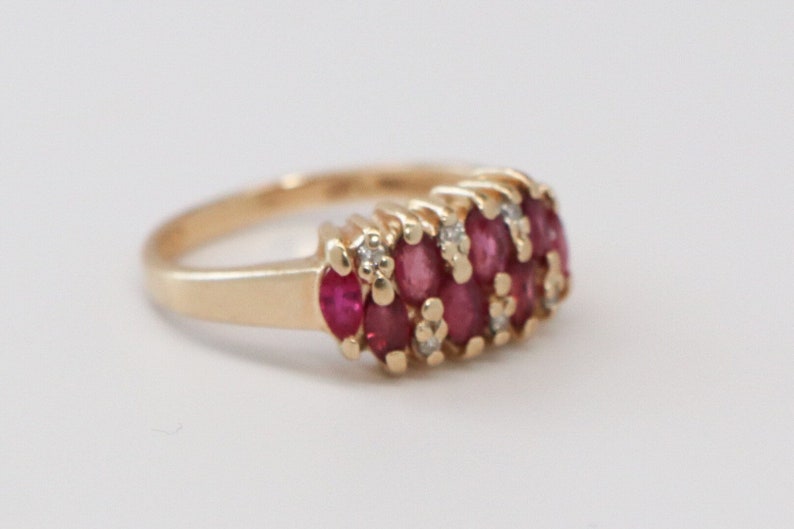 Vintage Ruby and Diamond Multistone Stacking Ring 14K Yellow Gold Retro