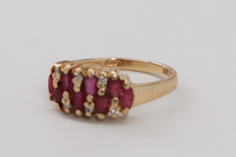 Vintage Ruby and Diamond Multistone Stacking Ring 14K Yellow Gold Retro