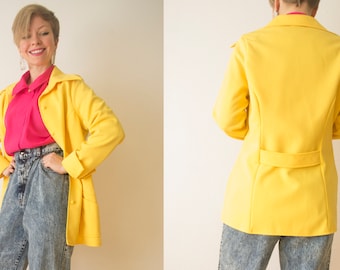80s Neon Yellow Jacket M-L / Oversized Smart Jacket Mod Blazer Coat / Disco Party