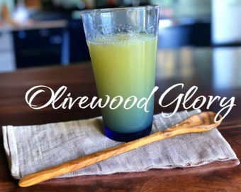 Handcrafted Olive Wood Cocktail or Bar Spoon - Rustic Mixing Tool for Home Bartending, Drink stirrer, Long Handled Wood Tasting Spoon.