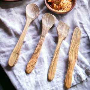 Premium Olivewood Spoon Set: Spatula, Regular Spoon, Spoon with Edge, and Optional Spurtle Ideal for Nonstick, Teflon, Cast Iron Cookware image 4