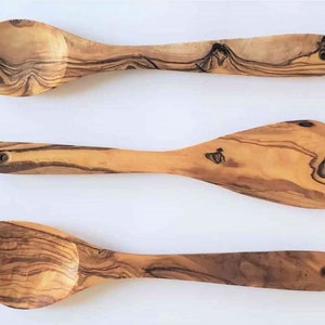 Olive Wood 3-piece Spoons set( spatula, regular spoon and spoon with edge for corners) Best for non stick pan, Teflon and cast iron