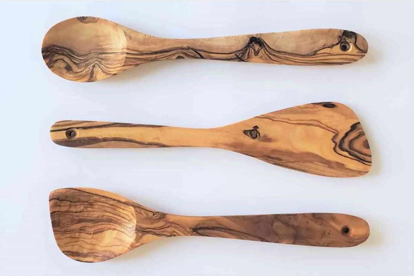 Olive Wood 3-piece Spoons set( spatula, regular spoon and spoon with …