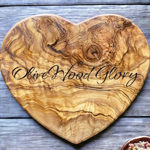 Handcrafted Olivewood Heart-Shaped Board One-Piece Natural Wood Cheese Cutting Serving Charcuterie Hot Plate Unique Kitchen Gift image 1