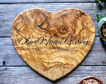 Handcrafted Olivewood Heart-Shaped Board - One-Piece Natural Wood - Cheese Cutting Serving Charcuterie Hot Plate - Unique Kitchen Gift