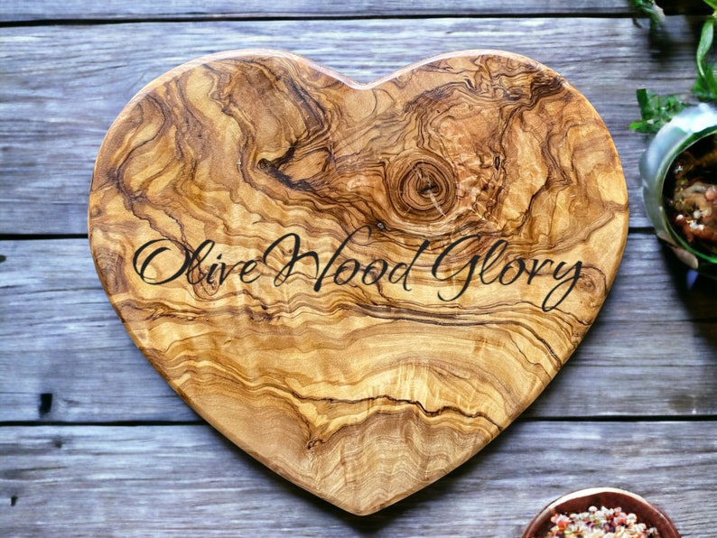 Handcrafted Olivewood Heart-Shaped Board One-Piece Natural Wood Cheese Cutting Serving Charcuterie Hot Plate Unique Kitchen Gift image 1