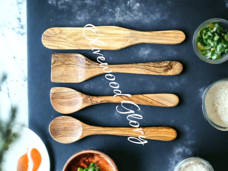 Premium Olivewood Spoon Set: Spatula, Regular Spoon, Spoon with Edge, and Optional Spurtle Ideal for Nonstick, Teflon, Cast Iron Cookware image 6