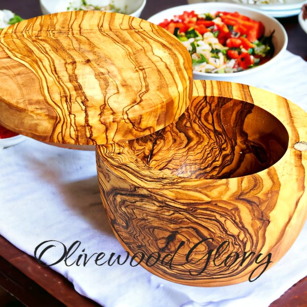 Salt cellar, Salt Pig. Salt container made of Olive Wood, perfect for housing sea or kosher salts, spices and more