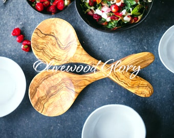 Olivewood Salad Spoon Set - Handcrafted Durable Tableware Utensils - Olive Wood Serving Spoons - Rustic Kitchen Tools - Wooden Salade Spoon