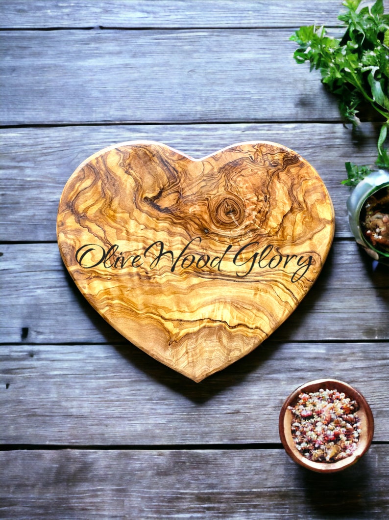 Handcrafted Olivewood Heart-Shaped Board One-Piece Natural Wood Cheese Cutting Serving Charcuterie Hot Plate Unique Kitchen Gift image 9