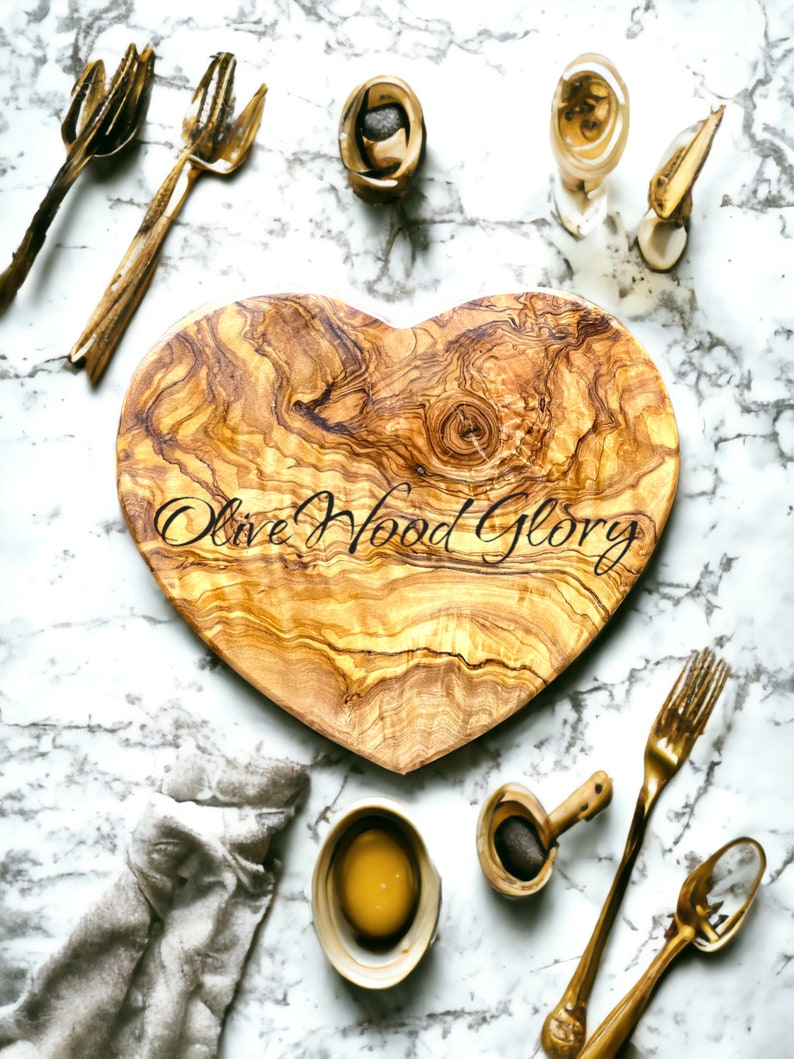 Handcrafted Olivewood Heart-Shaped Board One-Piece Natural Wood Cheese Cutting Serving Charcuterie Hot Plate Unique Kitchen Gift image 10