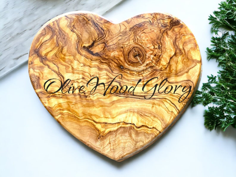 Handcrafted Olivewood Heart-Shaped Board One-Piece Natural Wood Cheese Cutting Serving Charcuterie Hot Plate Unique Kitchen Gift image 3