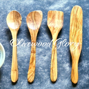 Premium Olivewood Spoon Set: Spatula, Regular Spoon, Spoon with Edge, and Optional Spurtle Ideal for Nonstick, Teflon, Cast Iron Cookware image 5
