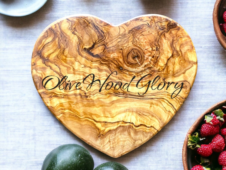 Handcrafted Olivewood Heart-Shaped Board One-Piece Natural Wood Cheese Cutting Serving Charcuterie Hot Plate Unique Kitchen Gift image 4