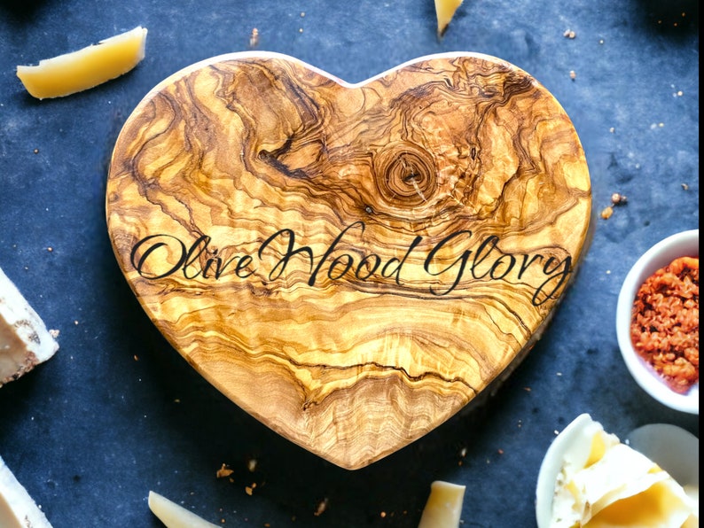 Handcrafted Olivewood Heart-Shaped Board One-Piece Natural Wood Cheese Cutting Serving Charcuterie Hot Plate Unique Kitchen Gift image 5