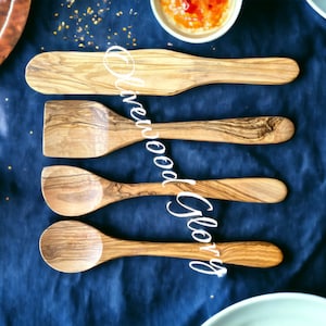 Premium Olivewood Spoon Set Handmade Utensil Carved from a Single Block of 100% Olive Wood for Nonstick, Teflon, Cast Iron Cookware