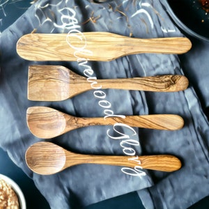 Premium Olivewood Spoon Set: Spatula, Regular Spoon, Spoon with Edge, and Optional Spurtle Ideal for Nonstick, Teflon, Cast Iron Cookware image 7