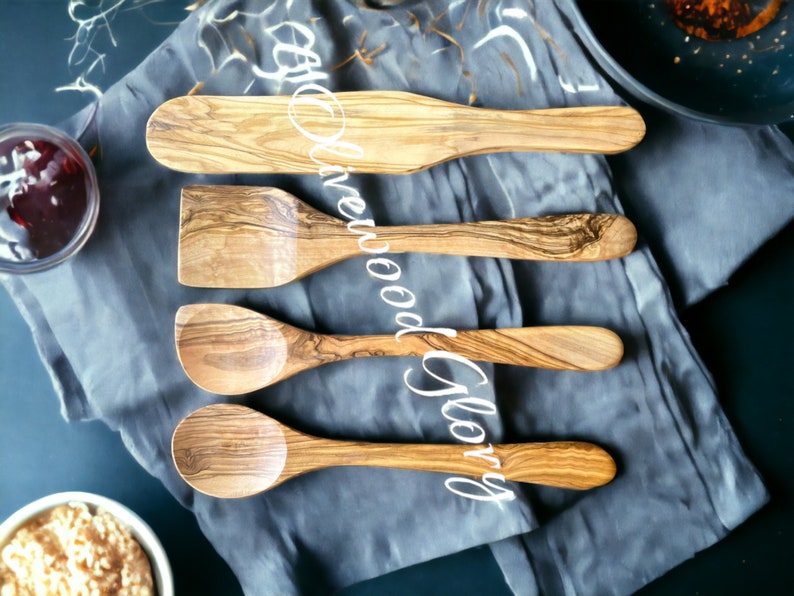 Premium Olivewood Spoon Set: Spatula, Regular Spoon, Spoon with Edge, and Optional Spurtle Ideal for Nonstick, Teflon, Cast Iron Cookware image 7