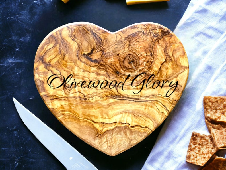 Handcrafted Olivewood Heart-Shaped Board One-Piece Natural Wood Cheese Cutting Serving Charcuterie Hot Plate Unique Kitchen Gift image 7