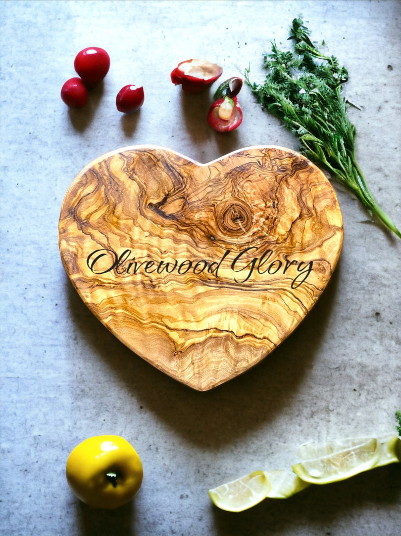 Handcrafted Olivewood Heart-Shaped Board One-Piece Natural Wood Cheese Cutting Serving Charcuterie Hot Plate Unique Kitchen Gift image 8