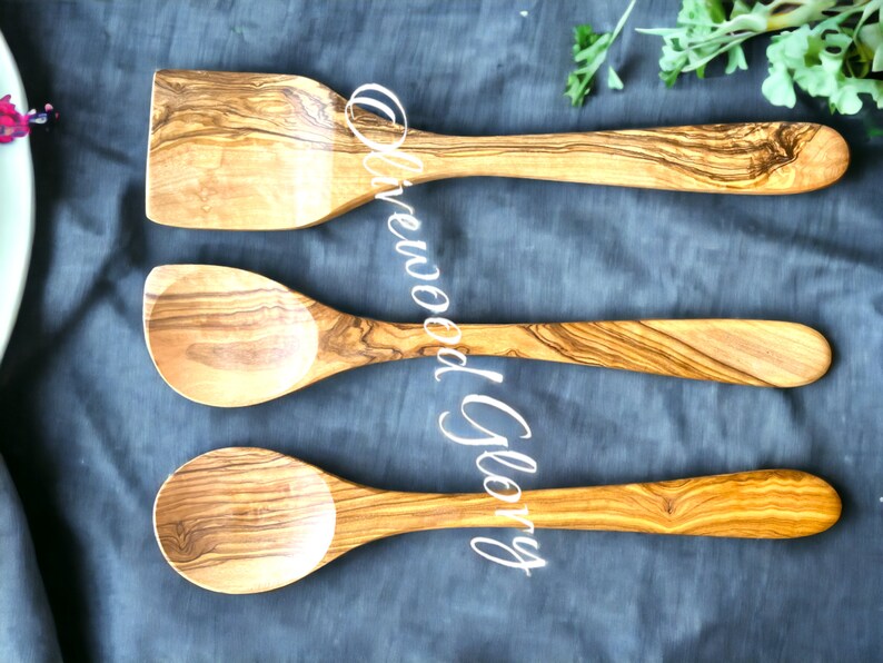 Premium Olivewood Spoon Set: Spatula, Regular Spoon, Spoon with Edge, and Optional Spurtle Ideal for Nonstick, Teflon, Cast Iron Cookware image 9