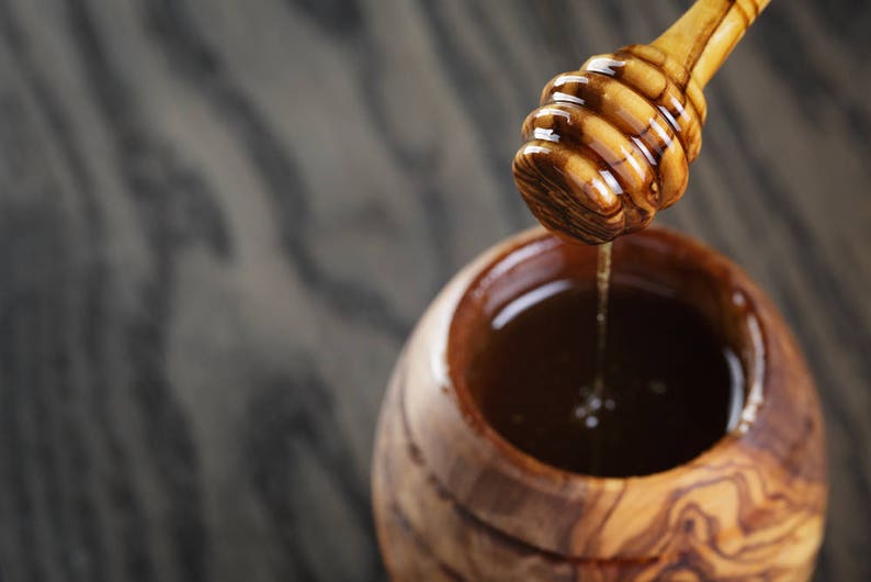 Honey Jar With Dipper made from a single block of olive wood, seamless and nonporous Tableware & Utensils image 3