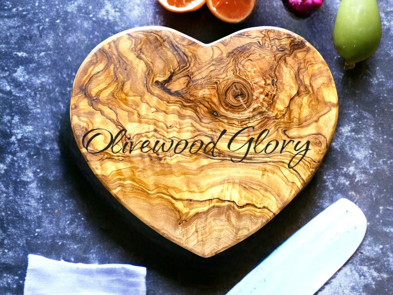 Handcrafted Olivewood Heart-Shaped Board One-Piece Natural Wood Cheese Cutting Serving Charcuterie Hot Plate Unique Kitchen Gift image 6