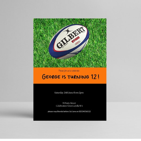 Rugby birthday invitation Rugby invitation, Sport invitation Rugby invite editable invite, Rugby Birthday Party Editable to any age