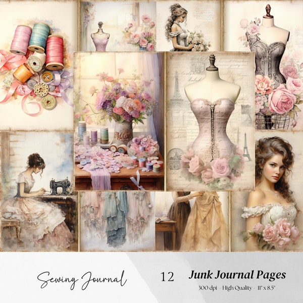 Sewing Junk Journal Kit, Sewing Digital Paper Kit,  Sewing Digital Junk Journal, Sewing Digital Papers Sewing Ephemera, Sewing Fussy Cuts