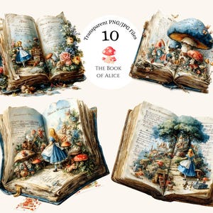 Alice in Wonderland 10 PNG/JPG Clipart Watercolour Illustrations Teapot Dress Mad Hatter Tea Party elements  Junk Journal Ephemera Alice PNG