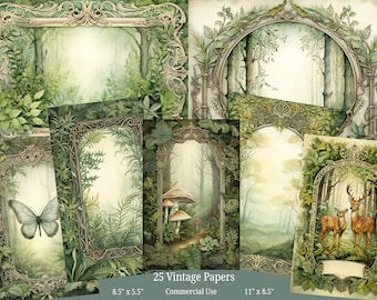 Forest Junk Journal Pages: Vintage Ephemera, Nature Collage (Digital Download)