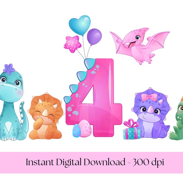 Dinosaur PNG design Cute Dinosaurs for girls PNG Pink Dinosaur png Dinosaurs Sublimation design for T shirts 4th birthday girl, Dinosaur png