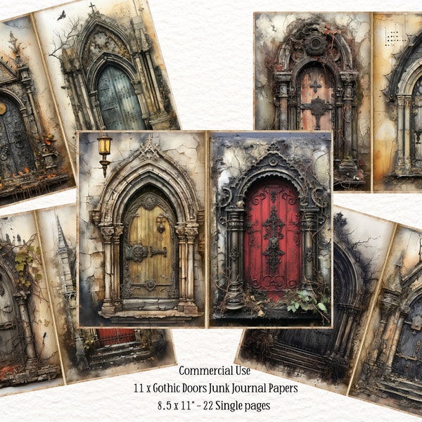 Gothic Doors Junk Journal Pages Gothic Door Scrapbooking Page, Printable Paper, Collage Sheet Dark Fantasy Journal pages also 20 ATC Cards