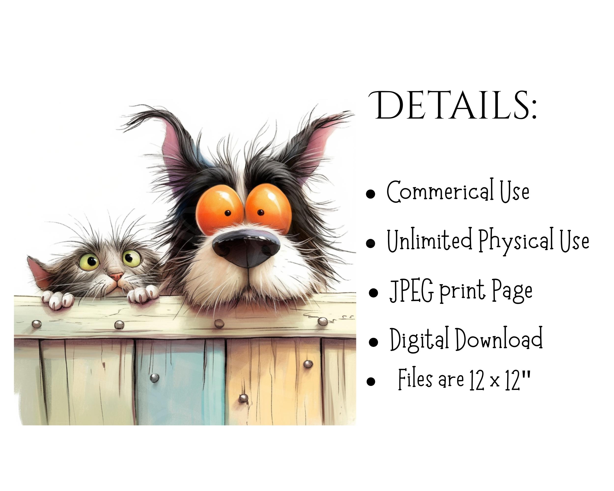 Watercolour Funny Dog and Cat Clipart: High-res Jpgs Digital Download ...