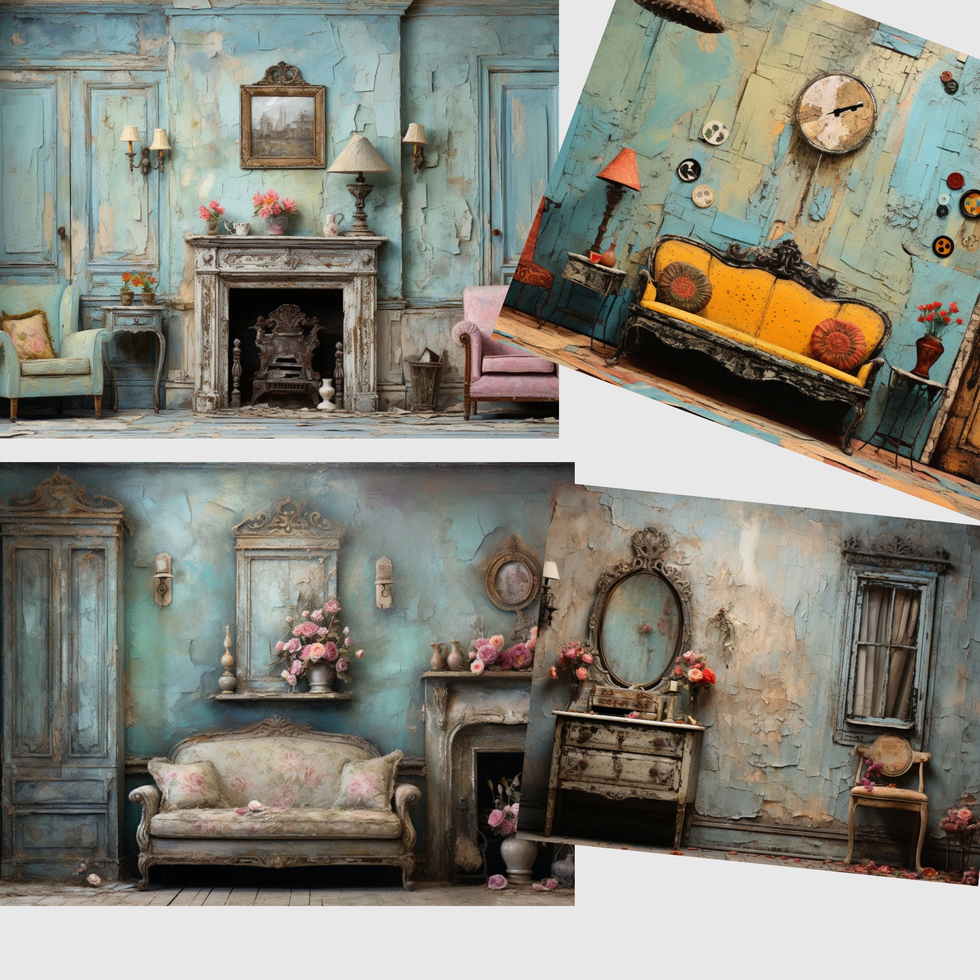 Whimsical Room Scene Junk Journal Paper: Vintage Interior (digital ...