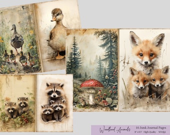 Woodland Animals Junk Journal Kit: Collage Pages (Digital Download)