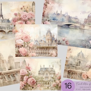 Französisches Schloss Papier Collage Printable Junk Journal, Paris Junk Journal Kit, Paris Digitale Papiere. Paris Papers Collage, Paris Ephemera