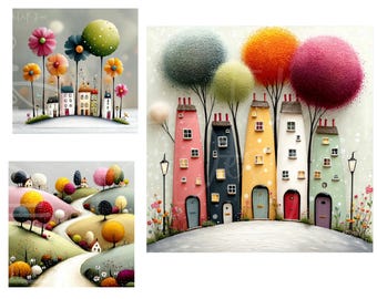 Whimsical Houses Clipart: Watercolour Country Cottage 12 JPGs Digital Download Quirky Houses