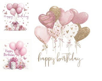 Happy Birthday Clipart: 15 High-Res JPGs for Scrapbooking Digital Download Watercolour Balloon Clipart