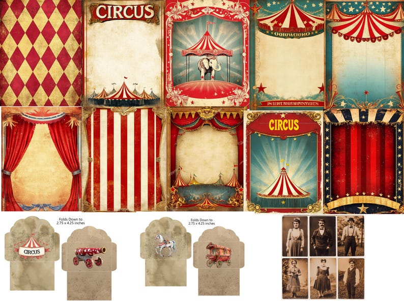 Vintage Circus Junk Journal Kit: Ephemera, Fussy Cuts Digital Download ...