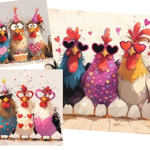 Clipart drôles de poulets originaux 15 fichiers JPG haute résolution en téléchargement numérique, aquarelle Clipart Junk Journal poulets drôles animaux originaux éphémères