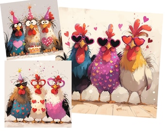 Funny Quirky Chickens Clipart 15 Hi Res JPG Files -  Digital Download