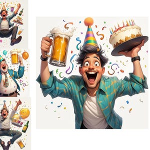 Skurrile Birthday Guy Clipart, Geburtstag Clipart, hochwertige JPGs Digital Download, Party Guy Clipart Kommerzielle Nutzung Geburtstag Party Clipart