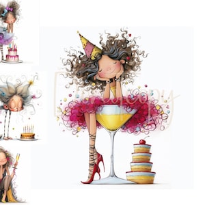 Clipart de gâteau d'anniversaire original 12 fichiers JPG aquarelle haute résolution pour la journalisation indésirable, le scrapbooking, la fabrication de cartes, les dames fantaisistes en téléchargement numérique