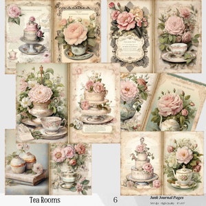 Páginas de diário de chá Junk, papéis digitais de chá, imprimíveis vitorianos, folhas de colagem digital, kit de scrapbook de chá, suprimentos para scrapbook de itens vintage