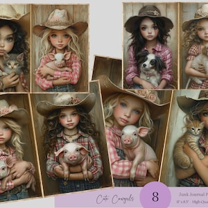 Páginas imprimíveis do diário de lixo de Cowgirls, kit de diário de lixo de cowboy, papel de diário de lixo de vaqueira fofo, diário de lixo de animais fofos, folha de colagem