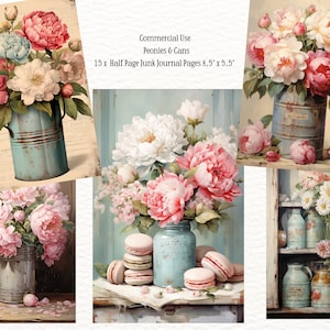 Peony Junk Journal Kit, Vintage Journal Papers Pink Peonies Junk Journal Printable Vintage Junk Journal Digital Kit Floral Printable Journal